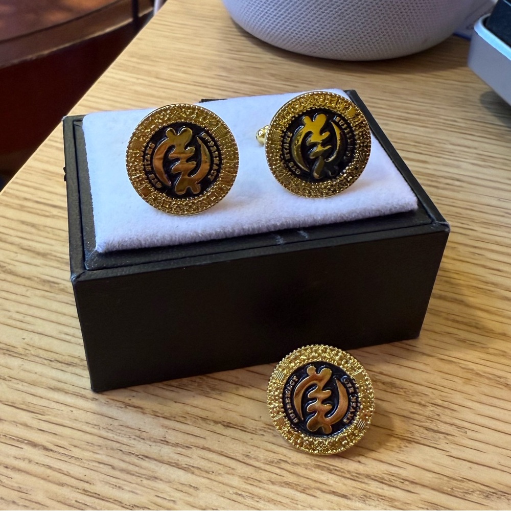 Ghana Gye Nyame “Except For God, I Fear None” Adinkra Cufflinks with Extra Pin